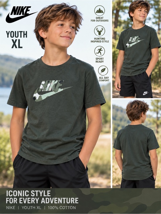 Nike Other - Nike Kids Youth XL Camo Swoosh Hunting Sport Green T-Shirt